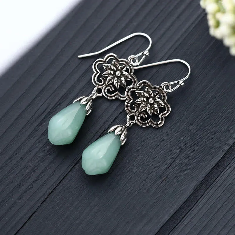 Luck Muse Magnolia Jade Water Drop Prosperity Earrings - Image 2