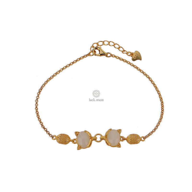 Luck Muse 925 Sterling Silver Hetian White and Cyan Jade Fox Luck Bracelet - Image 12