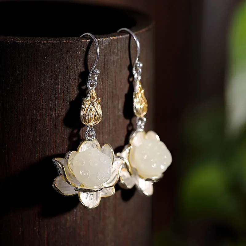 Luck Muse Shop 925 Sterling Silver White Jade Protection Harmony Drop Earrings - Image 3