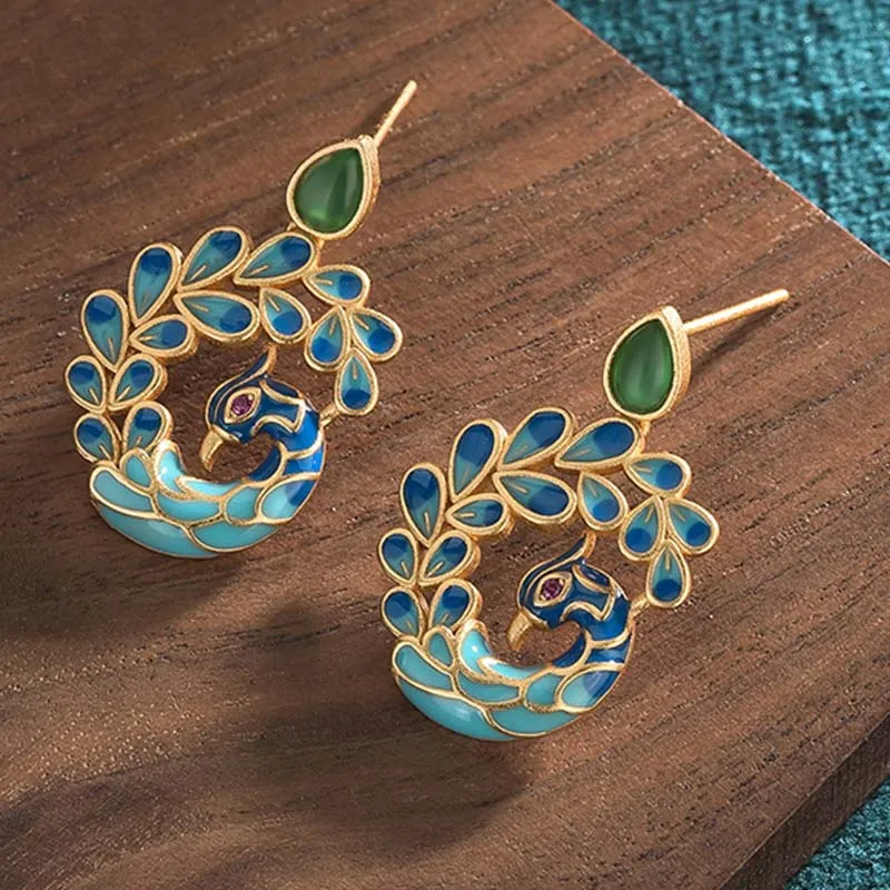 Luck Muse White Peacock Green Agate Earrings for Good Fortune - Image 2
