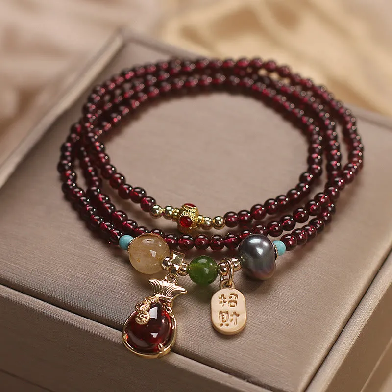 Luck Muse Garnet Jade Coin Wealth Protection Bracelet - Image 5