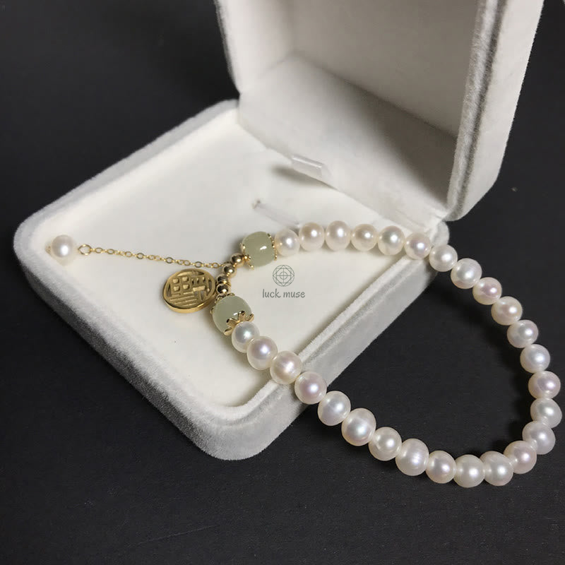 Natural Pearl Hetian Jade Happiness Wisdom Bracelet - Image 8