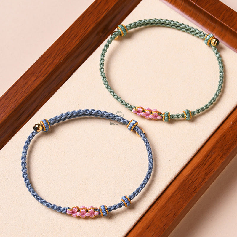 Peach Blossom Protection Braided Rope Bracelet with Luck Muse Handmade - Image 23