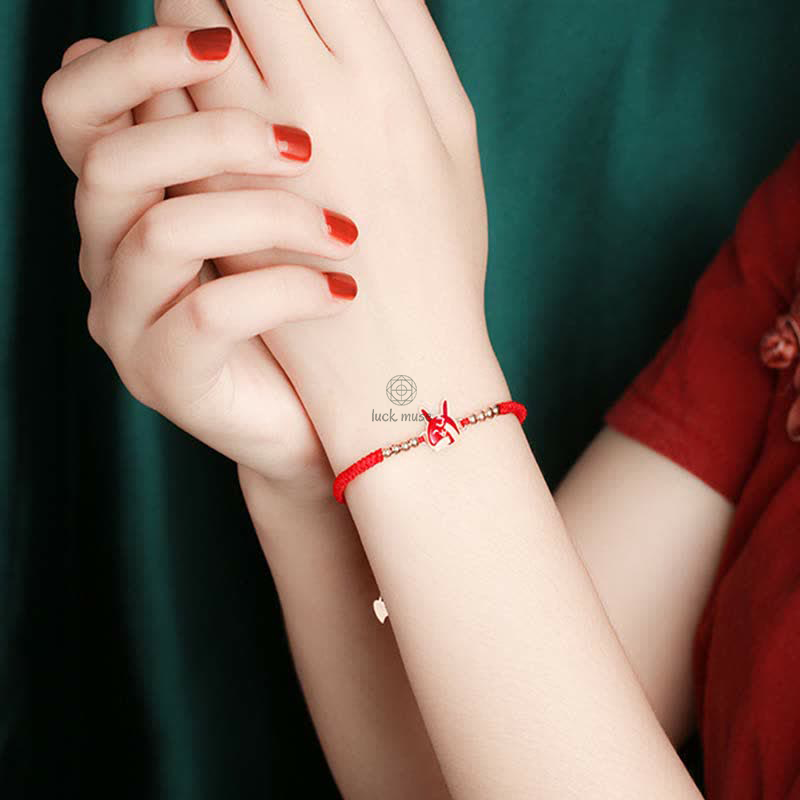 925 Sterling Silver Chinese Zodiac Luck and Faith Red String Bracelet - Image 9