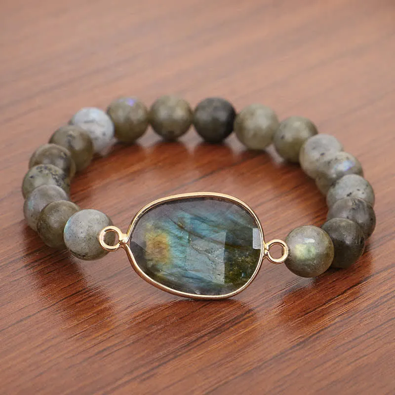 Clear Healing Beaded Bracelet with Labradorite and Moonstone - Image 5