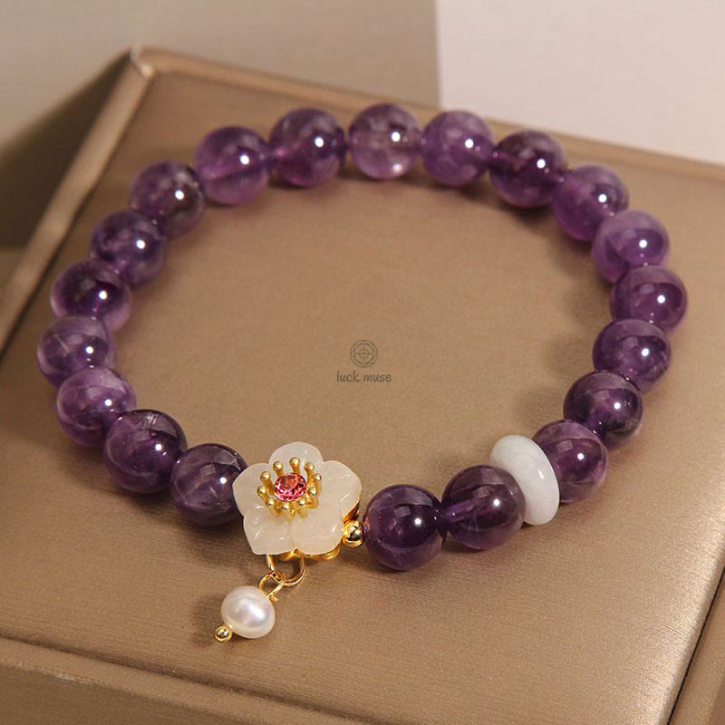 Natural Amethyst White Agate Pearl Charm Bracelet - Image 6
