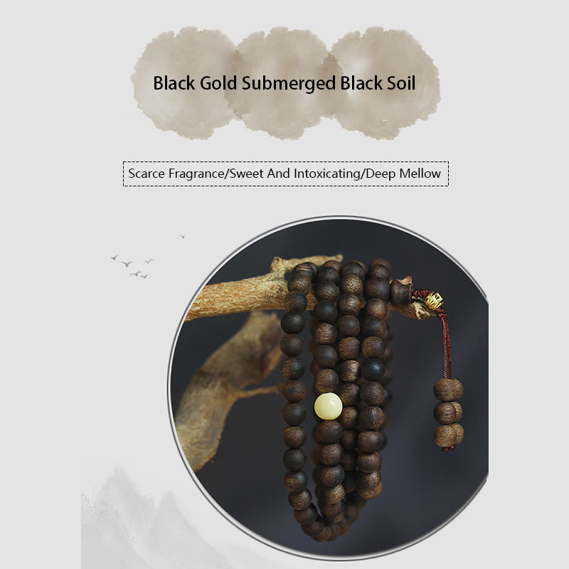 Luck Muse 999 Gold Tarakan 108 Mala Beads Bracelet with Agarwood & Amber for Evil Spirits Protection - Image 21