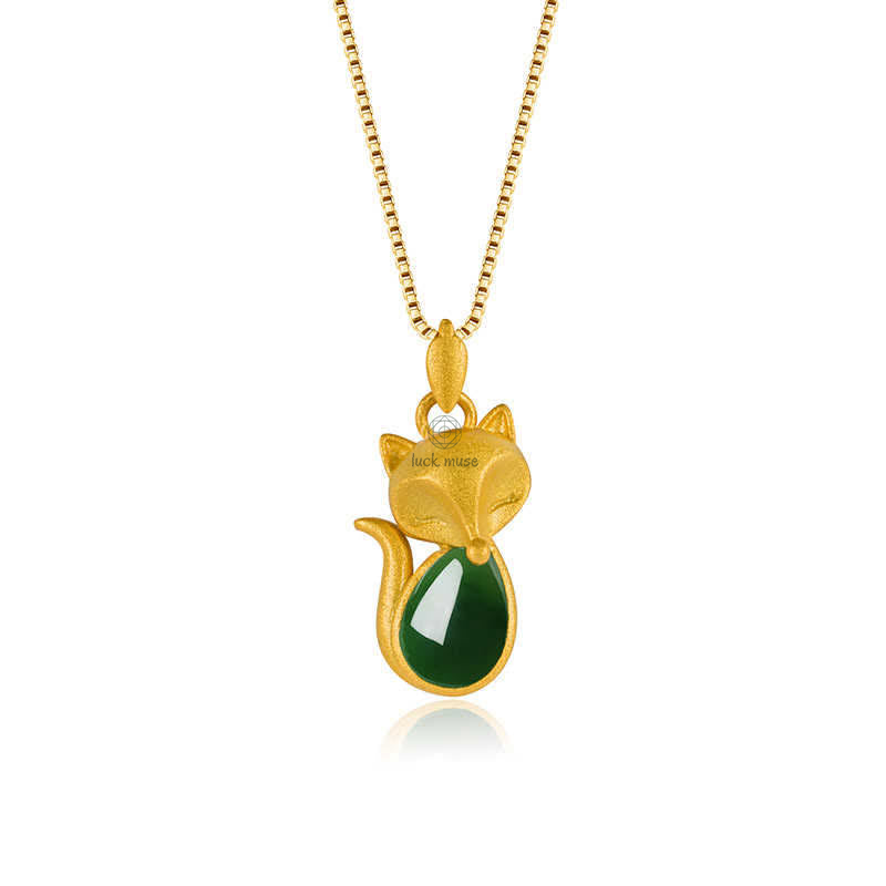 Luck Muse Green Chalcedony Fox Courage Necklace Pendant - Image 9
