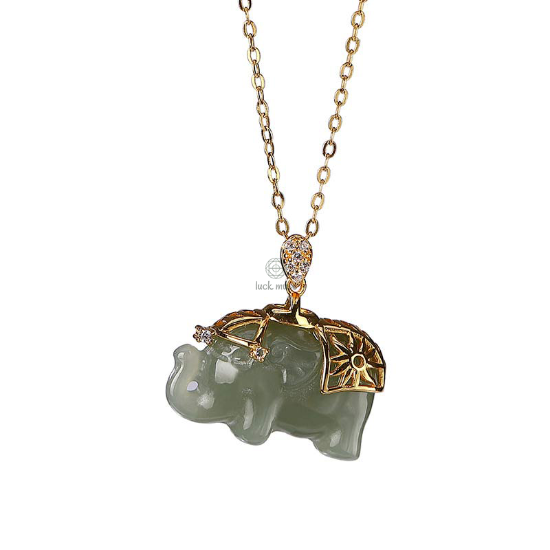 Luck Muse Jade Elephant Blessing Fortune 925 Sterling Silver Necklace Pendant - Image 9