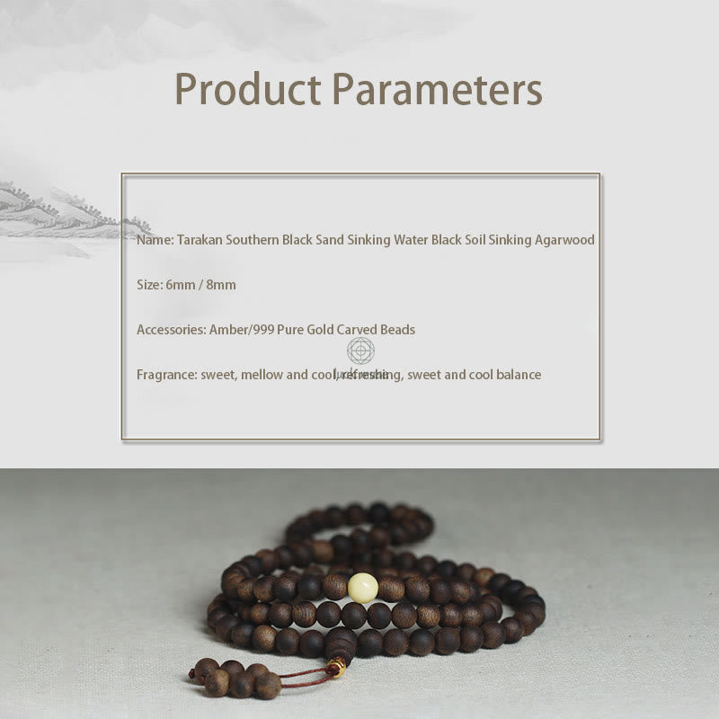 Luck Muse 999 Gold Tarakan 108 Mala Beads Bracelet with Agarwood & Amber for Evil Spirits Protection - Image 9