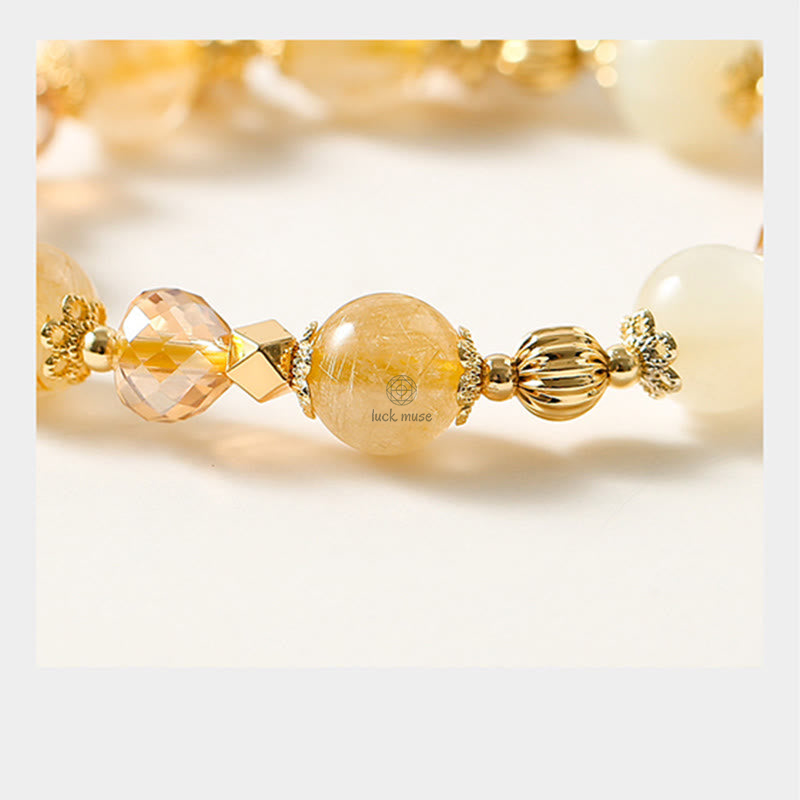 Golden Rutilated Quartz Wealth Charm Bracelet - Luck Muse 14K Gold Plated - Image 6