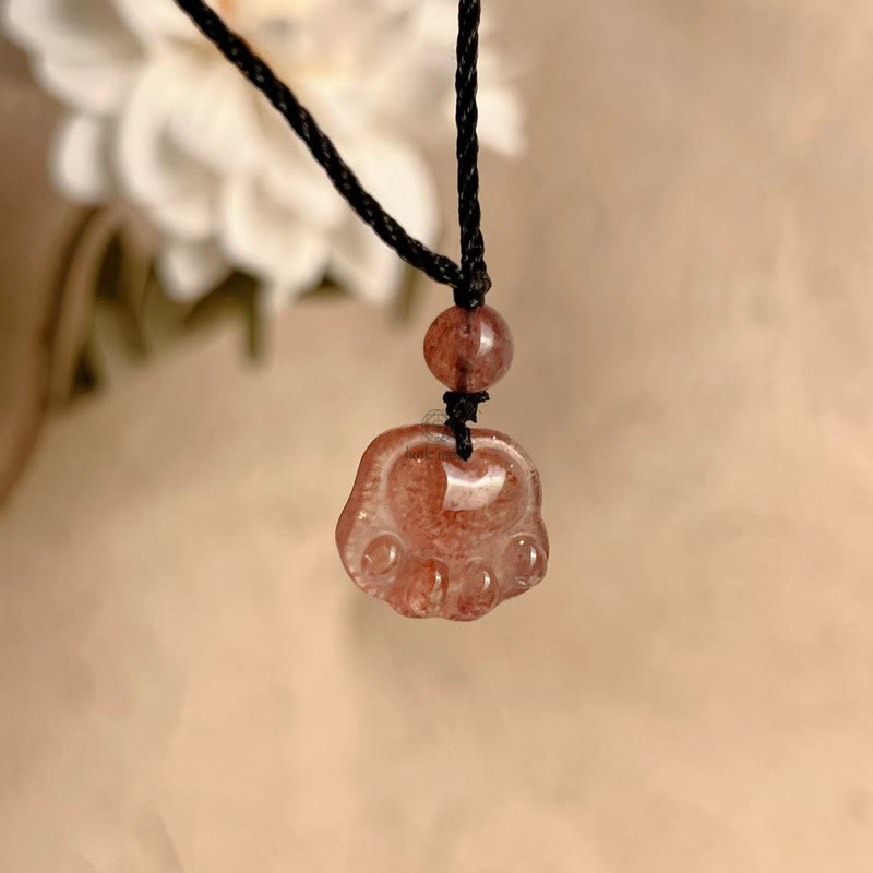 Luck Muse Strawberry Quartz Cat Paw Healing Necklace - Image 8