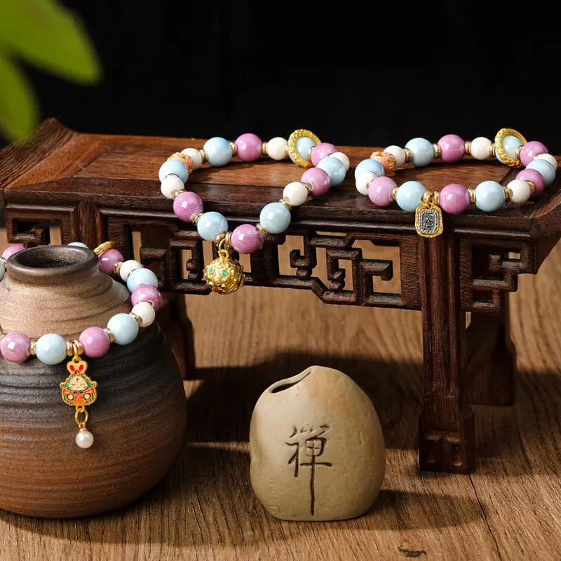 Tibetan Wealth Goddess Protection Bracelet with Liuli Glass Beads - Image 11