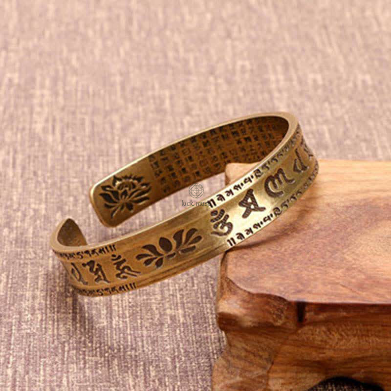 Luck Muse Om Mani Padme Hum Dragon Phoenix Copper Leather Peace Cuff Bracelet Set - Image 9