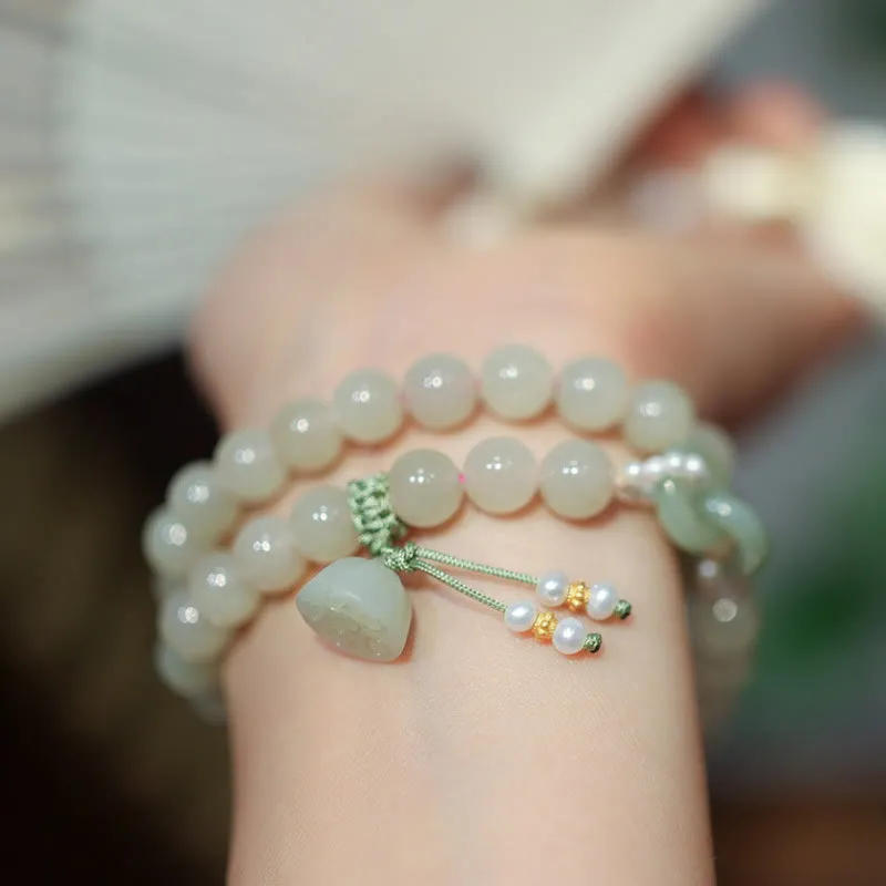 Luck Muse 925 Sterling Silver Hetian Jade Double Wrap Bracelet with Lotus Luck Buckle - Image 4