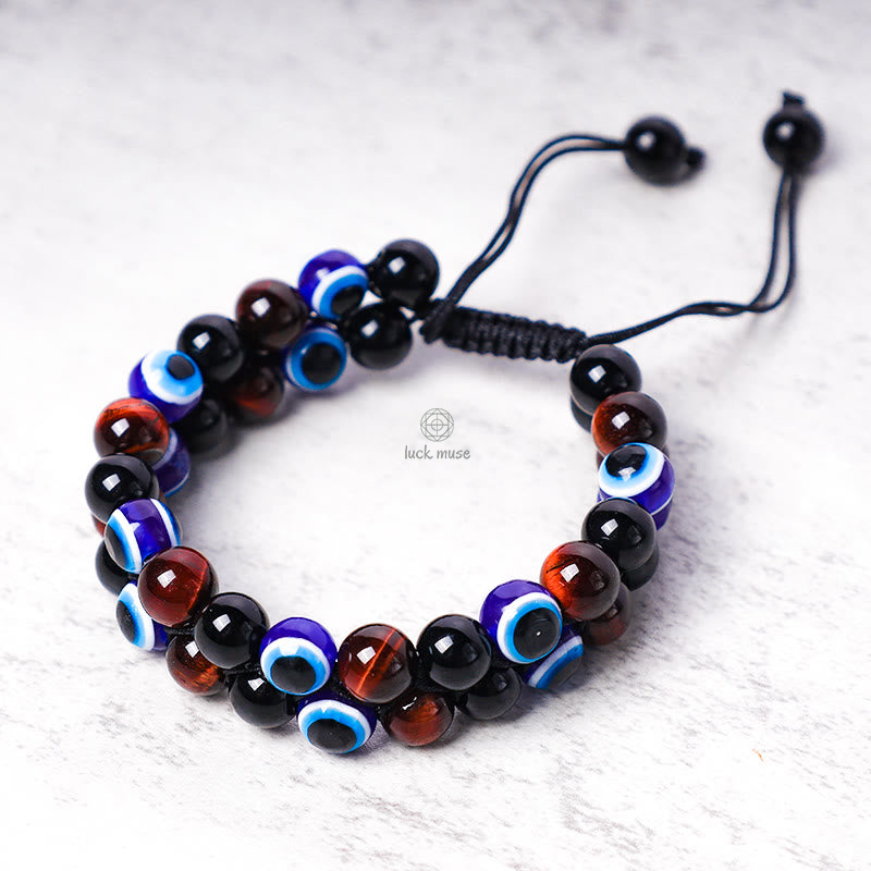 Evil Eye Protection Bracelet with Hematite and Tiger Eye Beads - Image 14