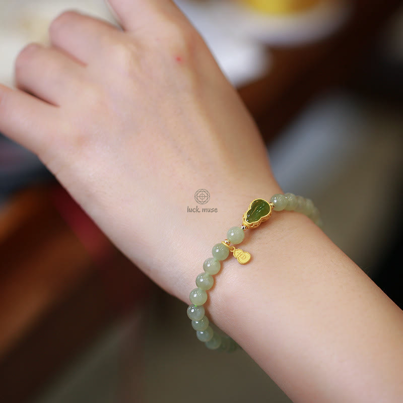 Gold-Plated Natural Hetian Jade Bracelet with Buddha Elements - Image 3