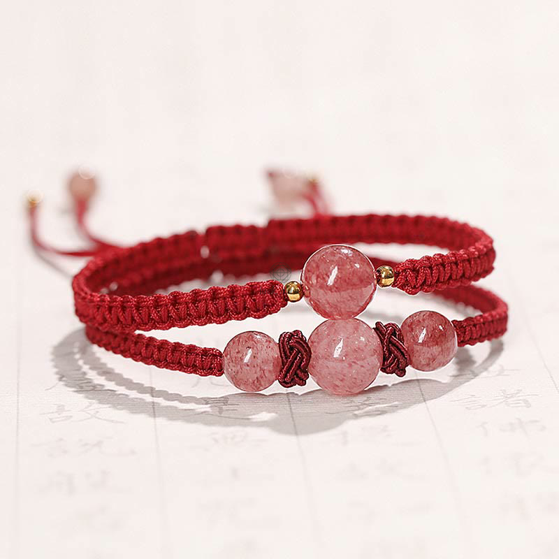Natural Strawberry Quartz Crystal Love Red String Bracelet Anklet