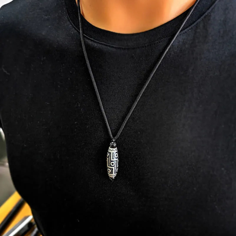 Tibet Nine-Eye Dzi Bead Copper Necklace Pendant with Auspicious Clouds Pattern - Image 4