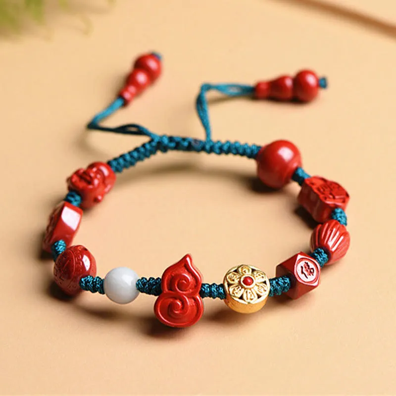 Luck Muse Natural Cinnabar Gourd Laughing Buddha Blessing Bracelet - Image 4