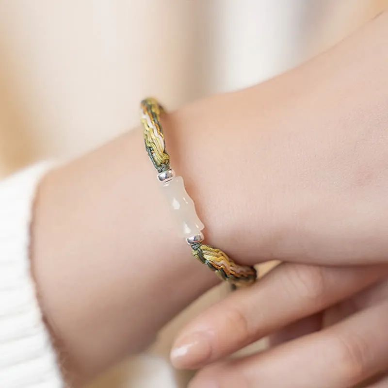 Bamboo Samsara Knot White Jade Bracelet for Wealth, Luck, and Strength - Image 14