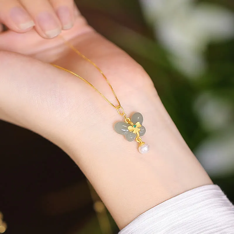 Luck Muse 925 Sterling Silver Hetian and Cyan Jade Luck Laughing Buddha Butterfly Necklace Pendant - Image 34