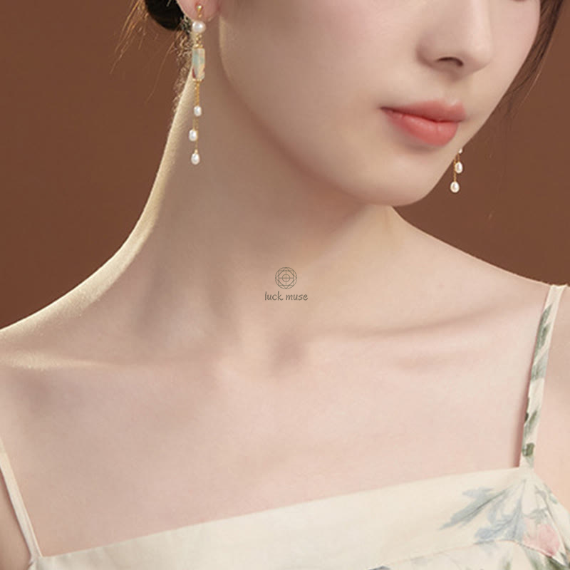 Luck Muse Shoushan Stone Pearl Drop Earrings with 925 Sterling Silver Posts - Image 6