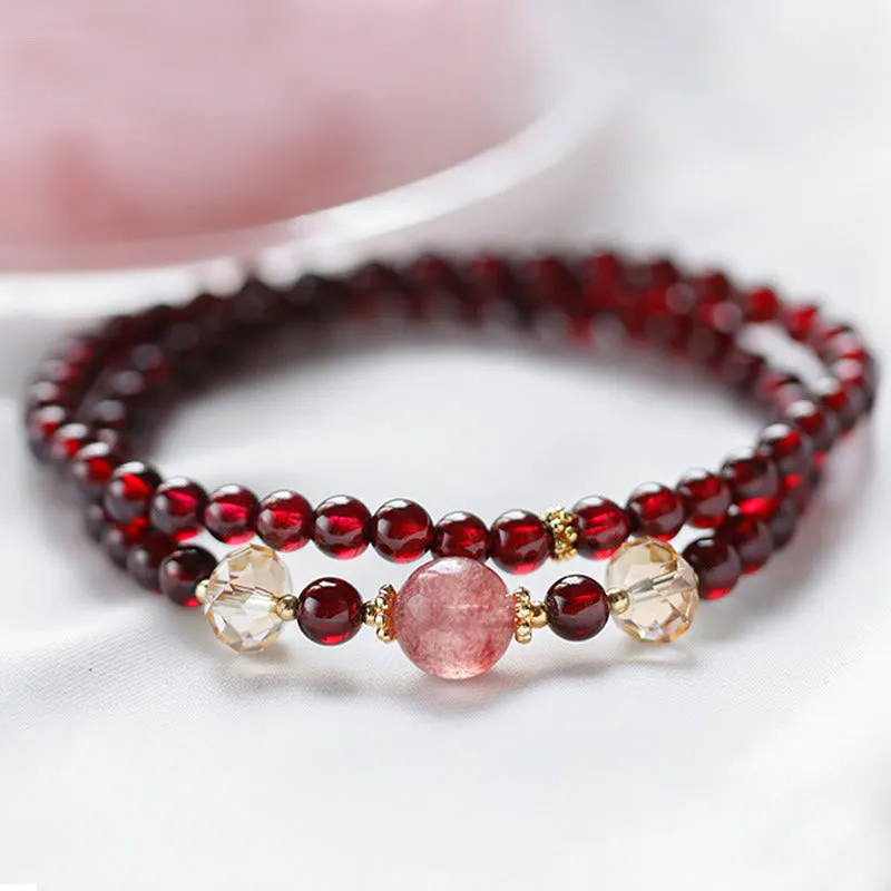 Luck Muse 14K Gold Plated Double Wrap Bracelet with Natural Garnet and Strawberry Quartz for Stability - Image 4