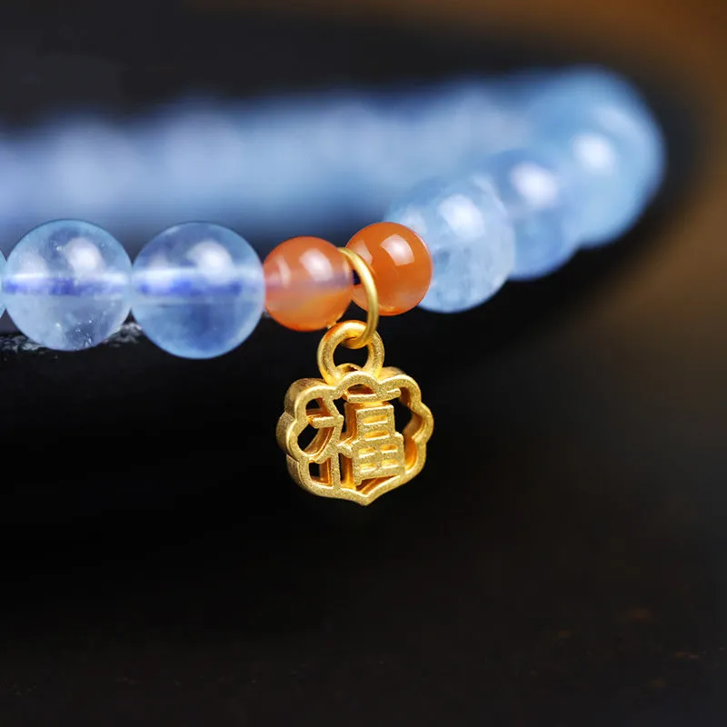 Natural Aquamarine & Red Agate Healing Charm Bracelet - Image 5