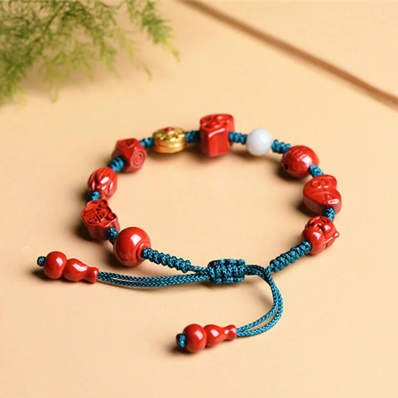 Luck Muse Natural Cinnabar Gourd Laughing Buddha Blessing Bracelet - Image 3