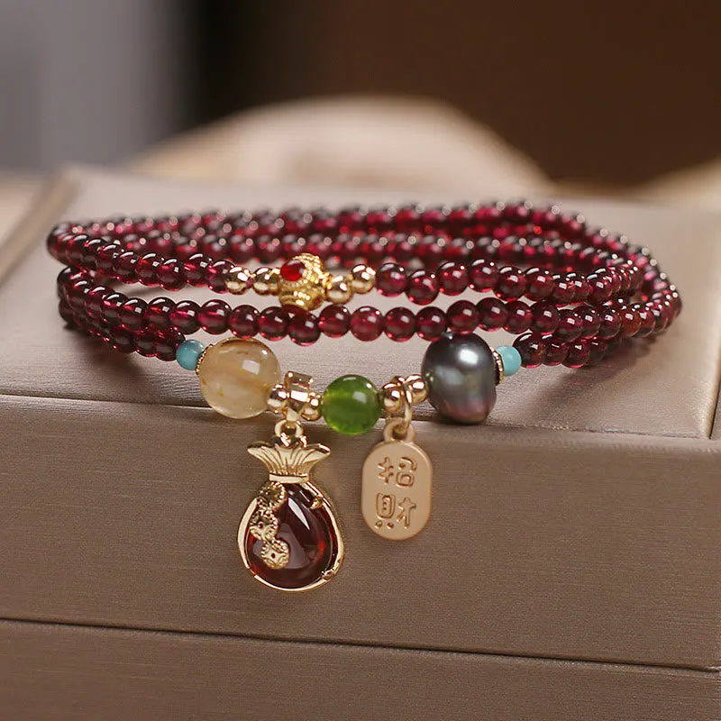 Luck Muse Garnet Jade Coin Wealth Protection Bracelet - Image 2