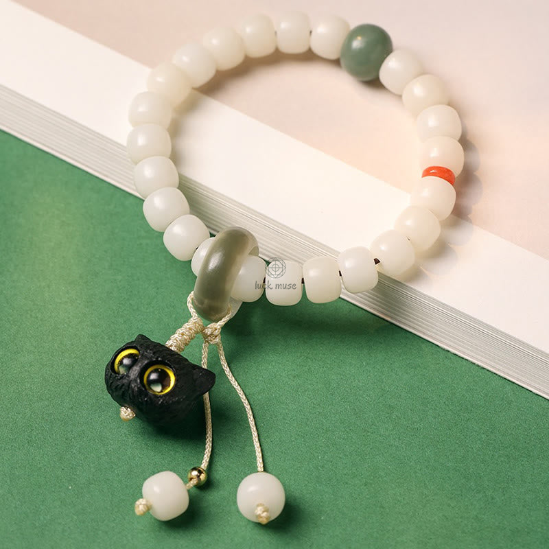 Natural Bodhi Seed and African Blackwood Lovely Cat Charm Bracelet for Peace and Harmony - Image 2
