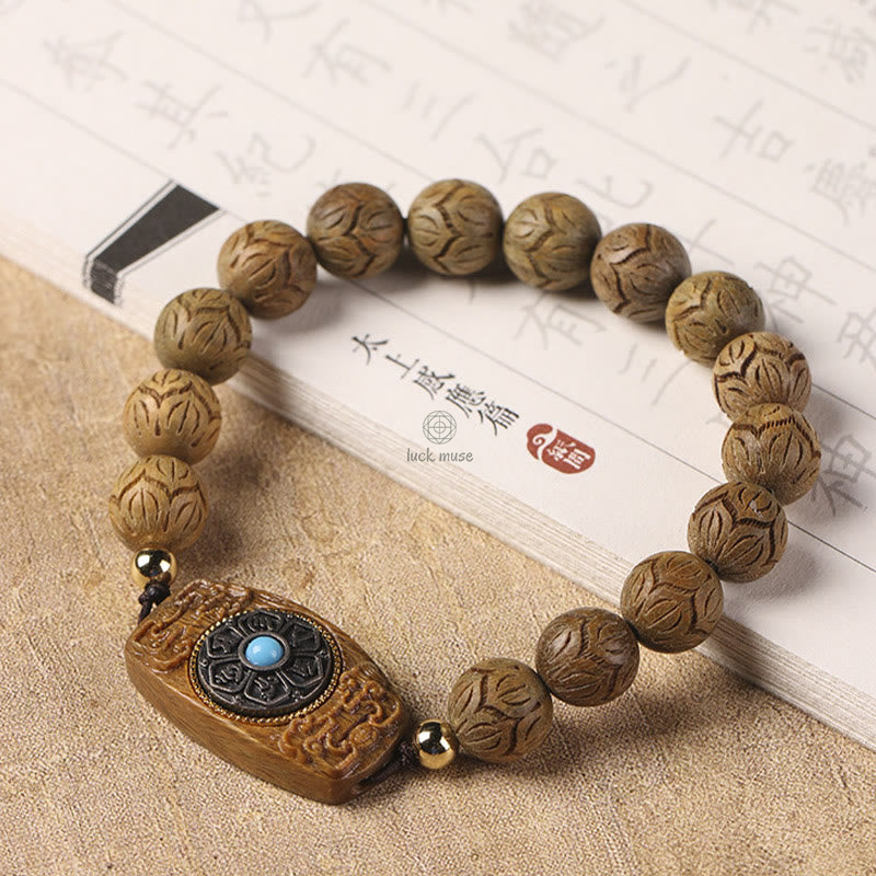 Green Sandalwood and Ebony Wood Luck Muse Om Mani Padme Hum Bracelet - Image 3