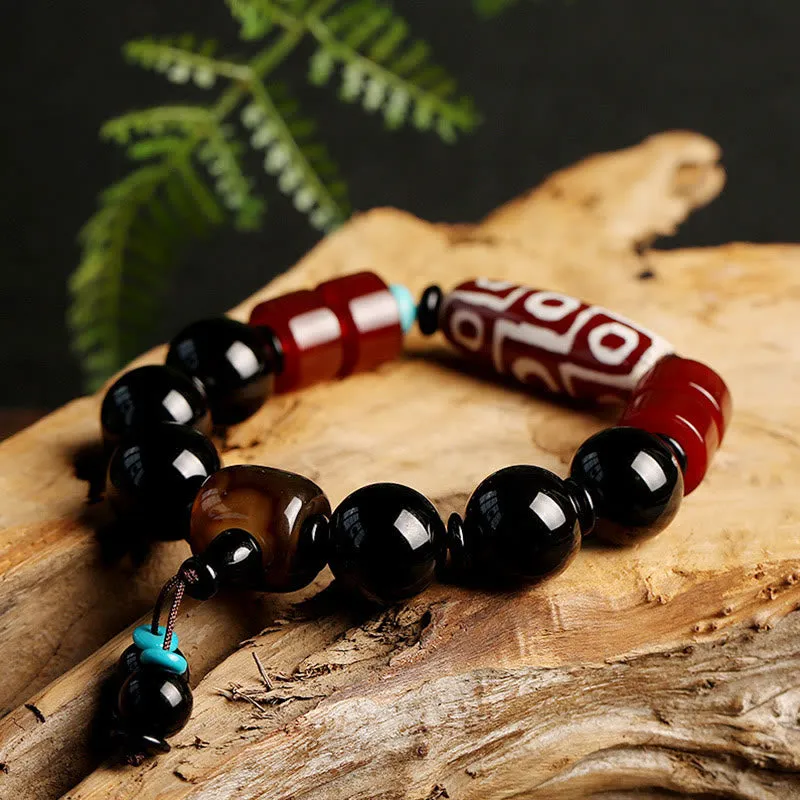 Tibetan Nine-Eye Dzi Bead Black Onyx Wealth Protection Bracelet in Luck Muse Shop - Image 4