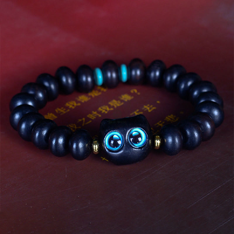 Luck Muse Ebony Wood and Liuli Glass Cat Charm Bracelet - Image 7