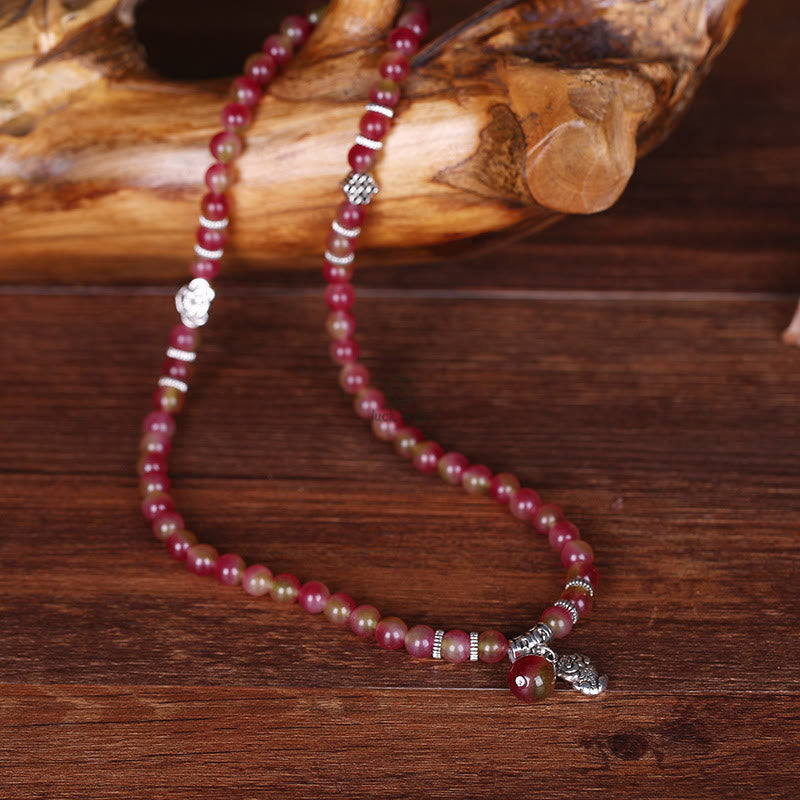 Natural Watermelon Tourmaline Pixiu Elephant Positive Triple-wrap Bracelet - Image 5