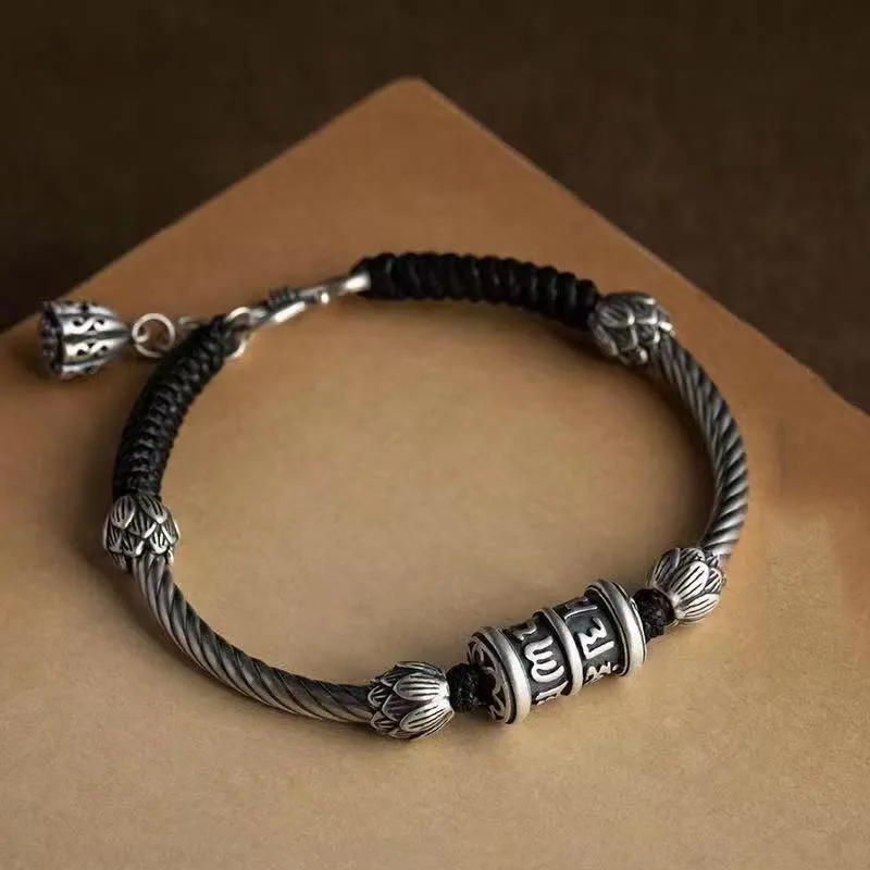 Braided Bracelet with Luck Muse Om Mani Padme Hum Lotus Peace Design