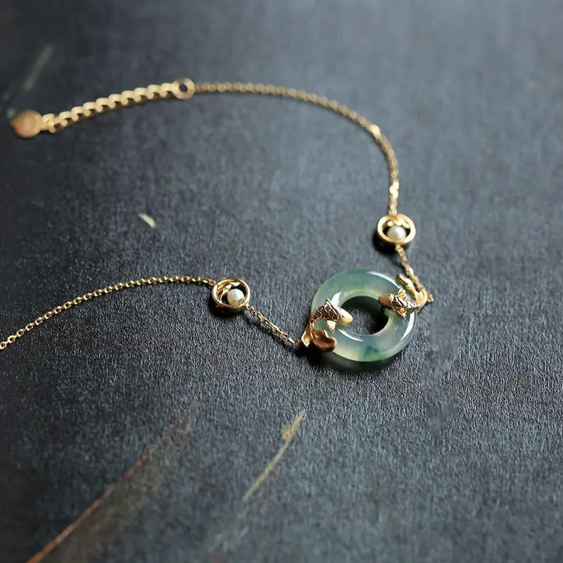 Cyan Jade Koi Fish Healing Bracelet