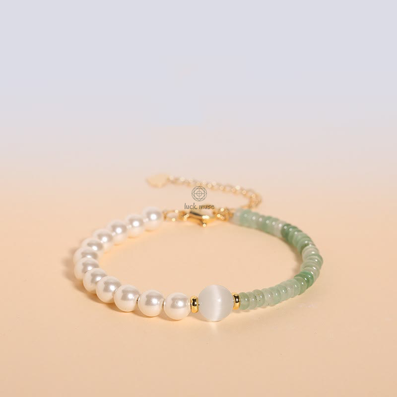 Natural Green Strawberry Quartz Tiger Eye Sodalite White Jade Pearl Gratitude Bracelet