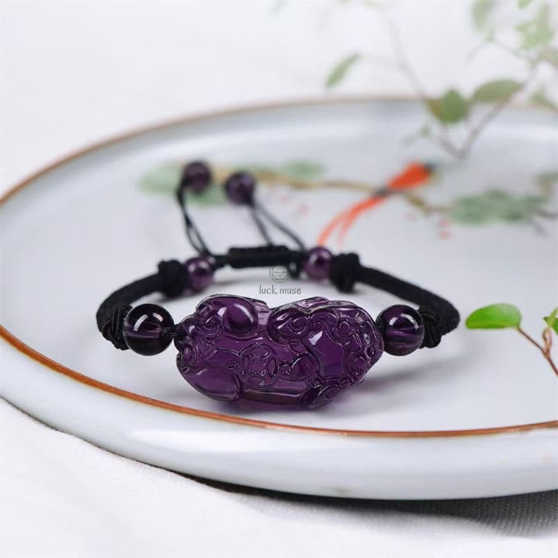 Natural Obsidian Amethyst Citrine PiXiu Wealth Bracelet - Image 12
