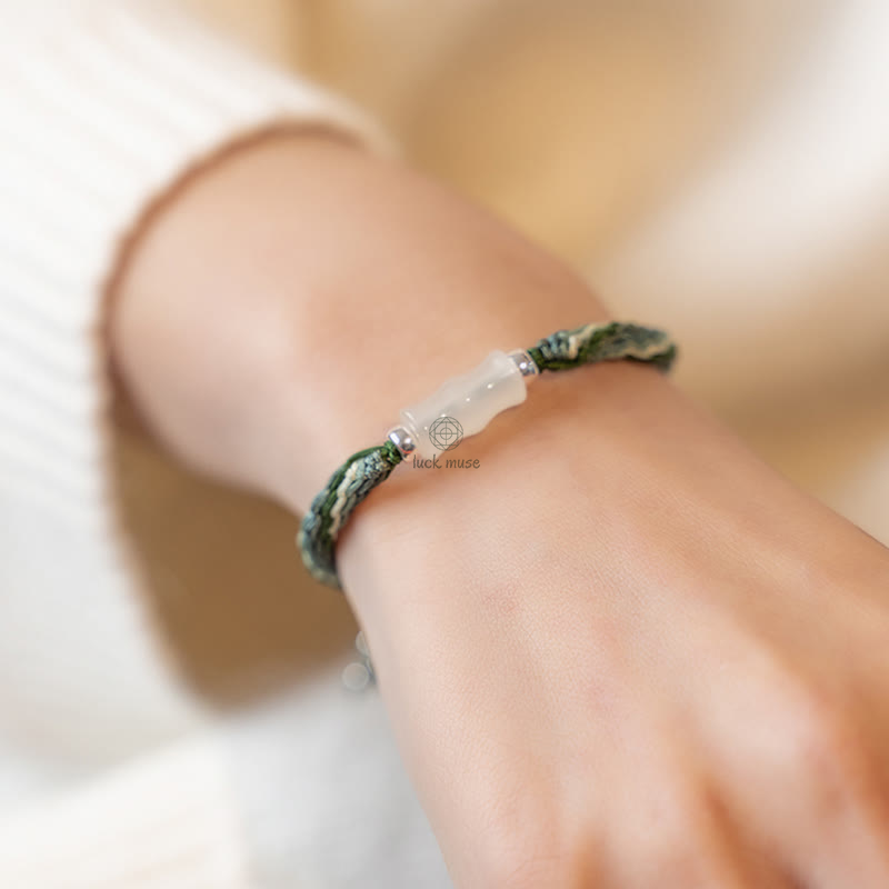 Bamboo Samsara Knot White Jade Bracelet for Wealth, Luck, and Strength - Image 4