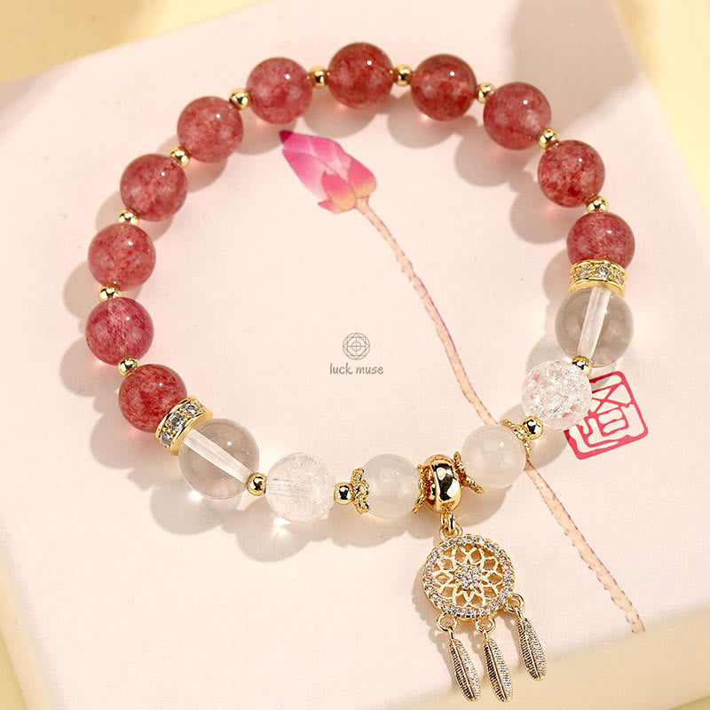 Green Strawberry Quartz Amethyst Crystal Dreamcatcher Bracelet for Healing with Luck Muse - Image 9