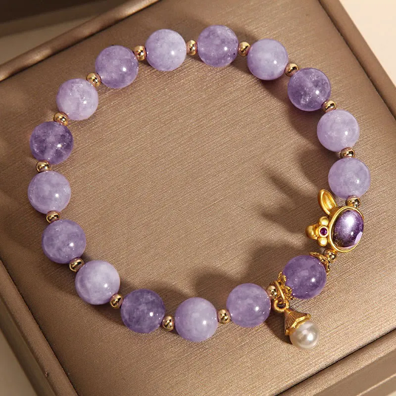 Natural Purple Jade Rabbit Happiness Bracelet with Luck Muse - Image 3