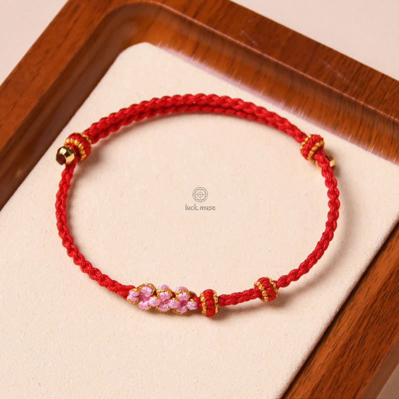 Peach Blossom Protection Braided Rope Bracelet with Luck Muse Handmade - Image 8