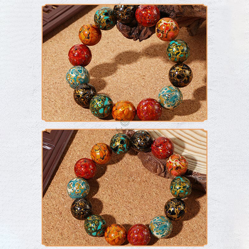 Natural Multicolored Lacquer Beads Luck Muse Calming Bracelet - Image 7