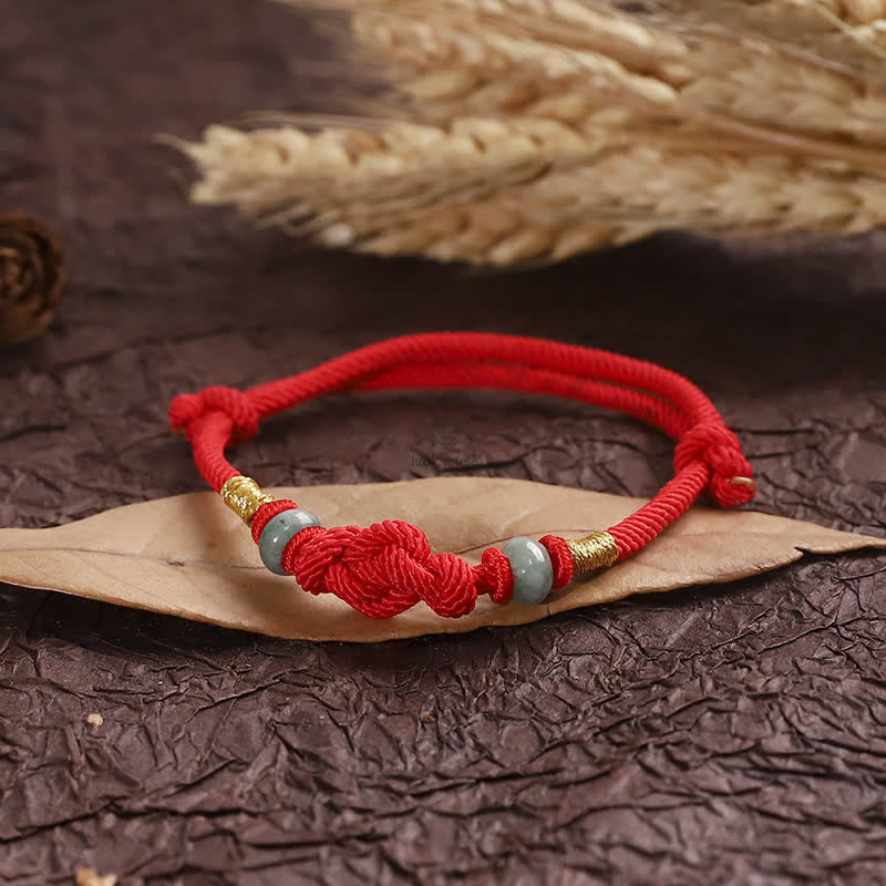 Red String Jade Fortune Knot Bracelet - Luck Muse Luck Braided String - Image 7