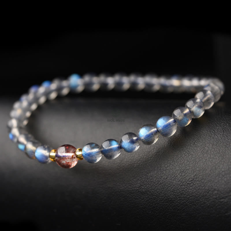 Moonstone Pink Crystal Cinnabar Buddha Bracelet - Image 5